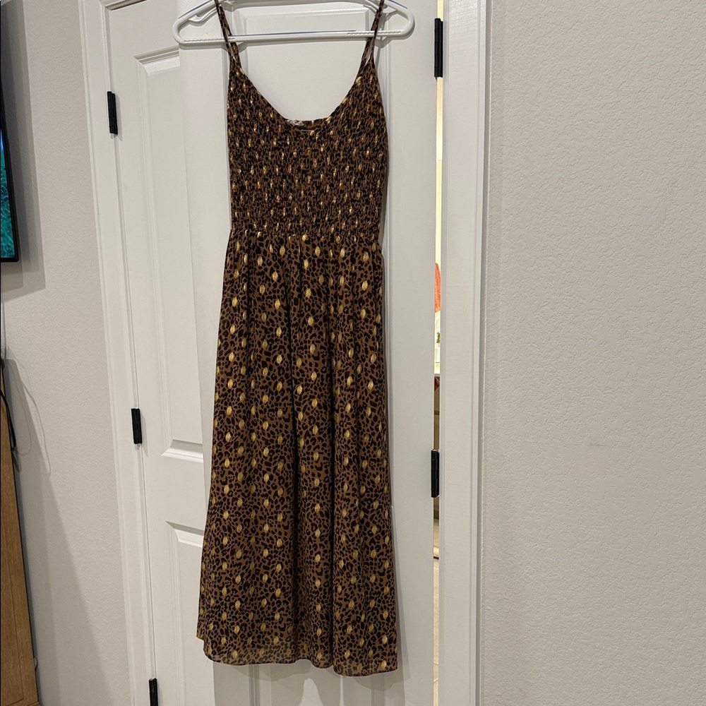 Mystree Brown and Tan Patterned Midi Dress
